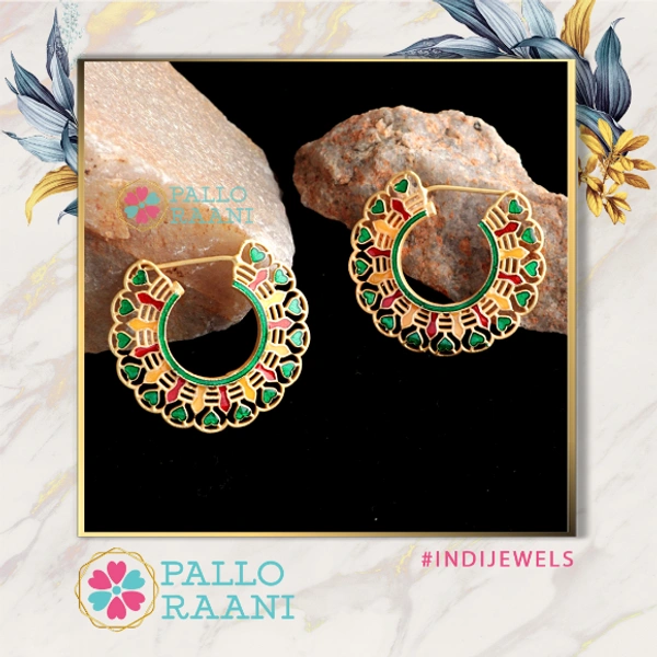 Meenakari Enamel Handpainted Hoop Earring - multi, gold